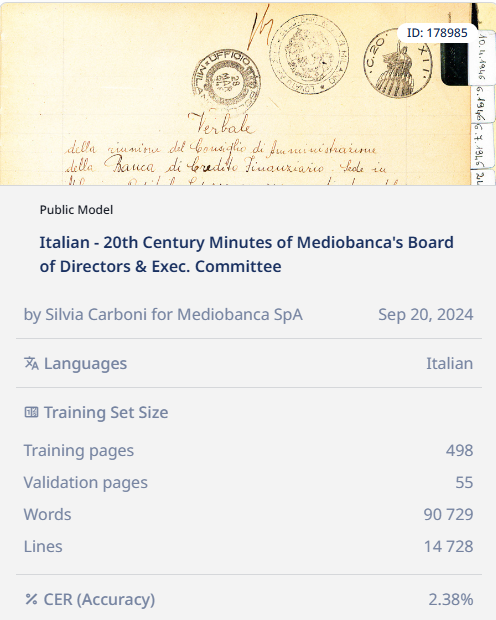 Transkribus cartiglio modello Verbali Mediobanca