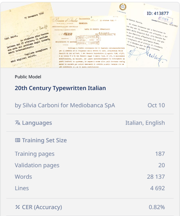 Transkribus cartiglio modello Corrispondenza Mediobanca